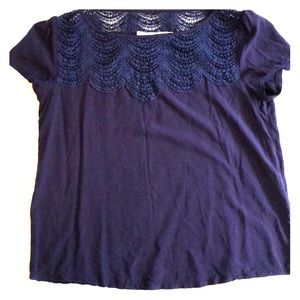 Blue top with detailed neck